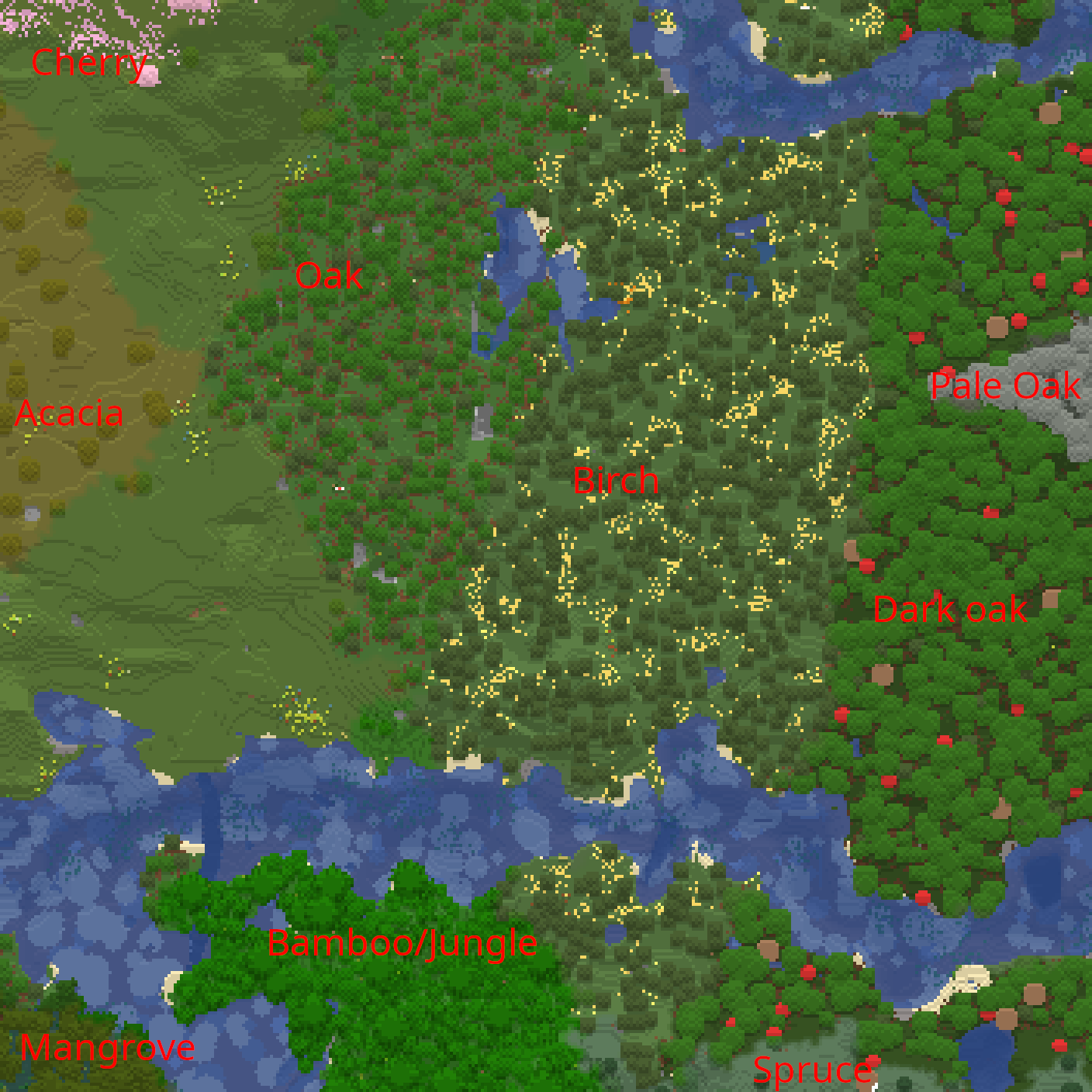 All Overworld Wood Types Within 175 Blocks of 0, 0