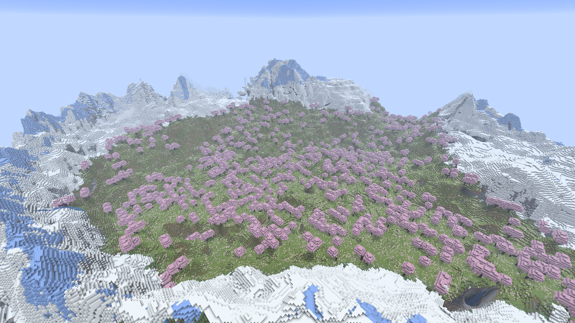 Spawn Inside a 700-Block-Wide Cherry Mountain Circle