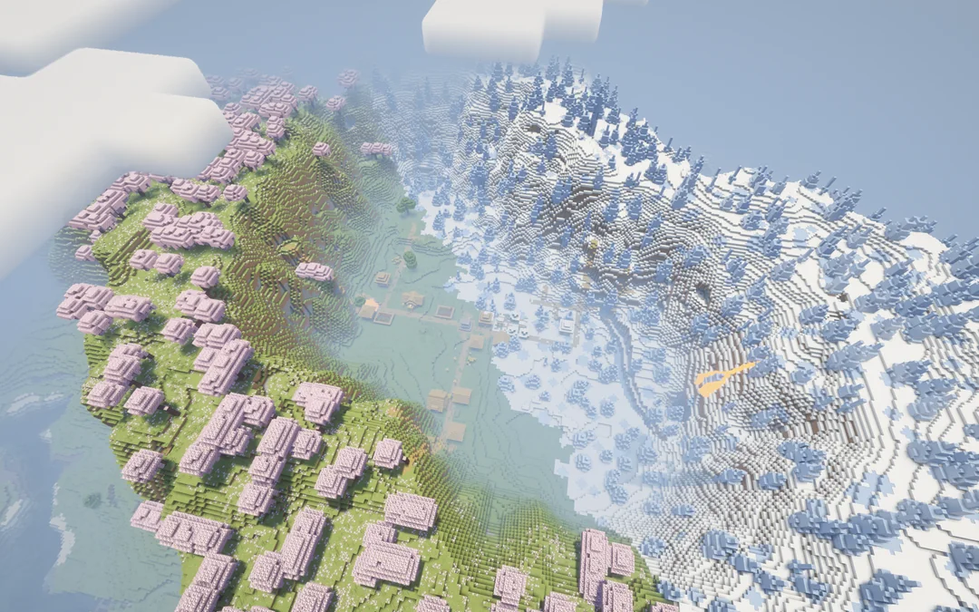 Cherry and Ice Spikes Crater with a Village