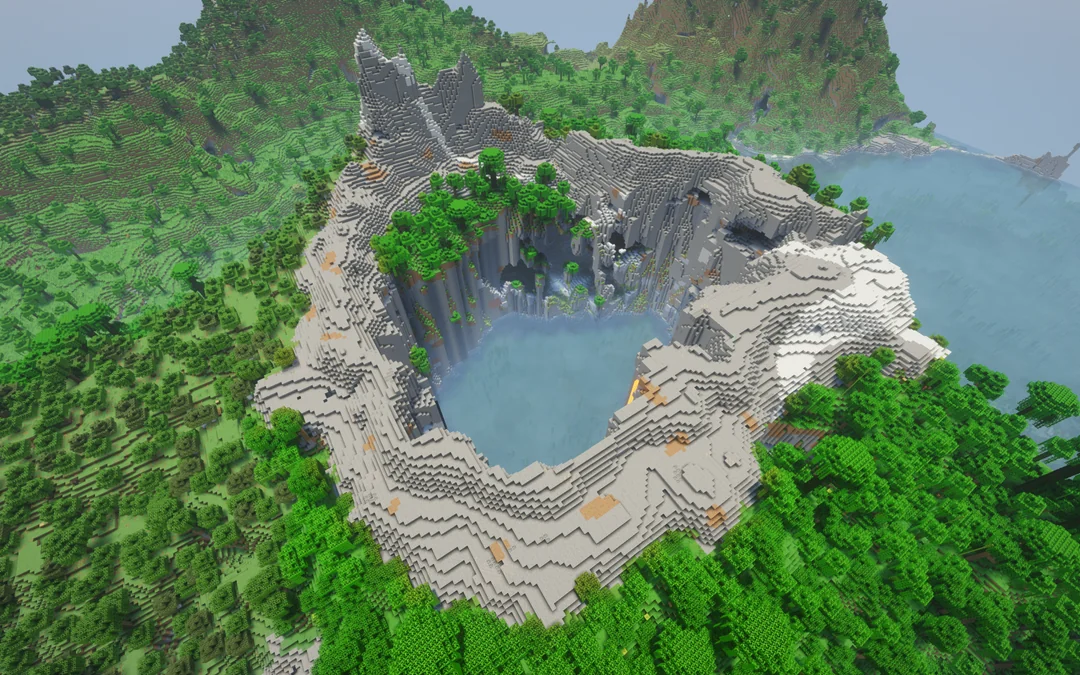 Lush Mountain Crater with an Ocean Inside