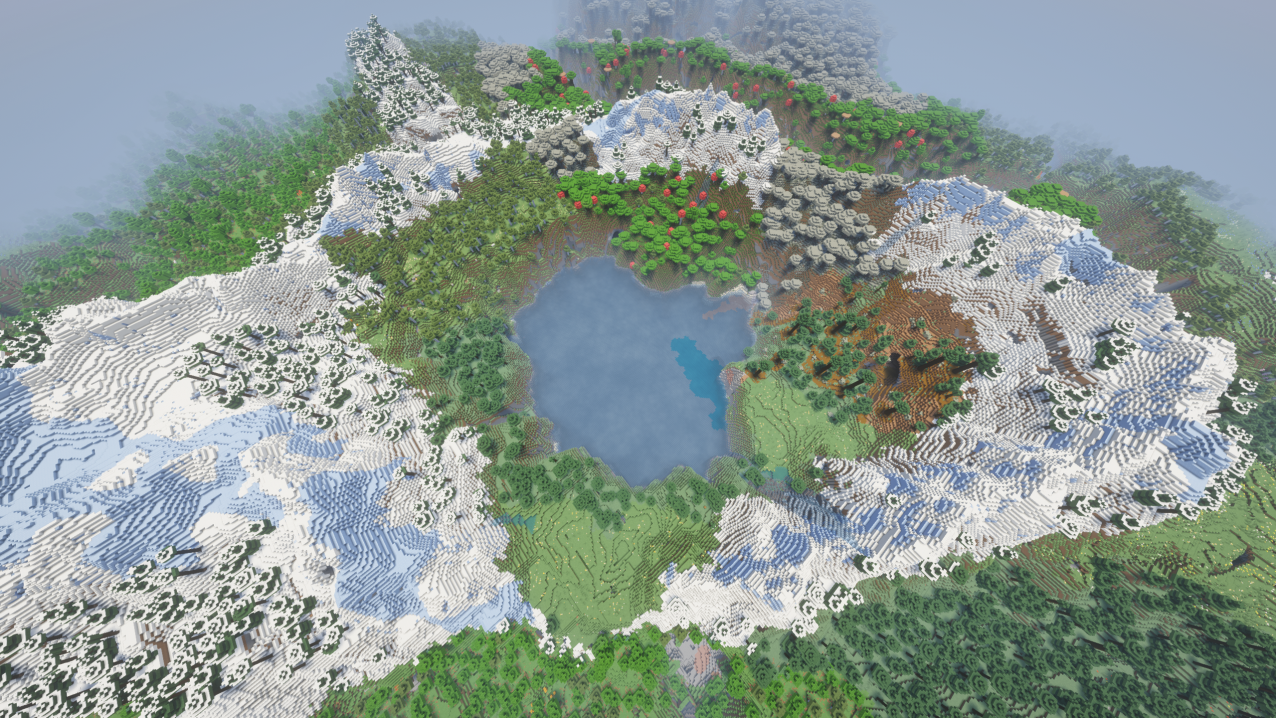 6 Biomes at the Center of a Lake Mountain Bowl!