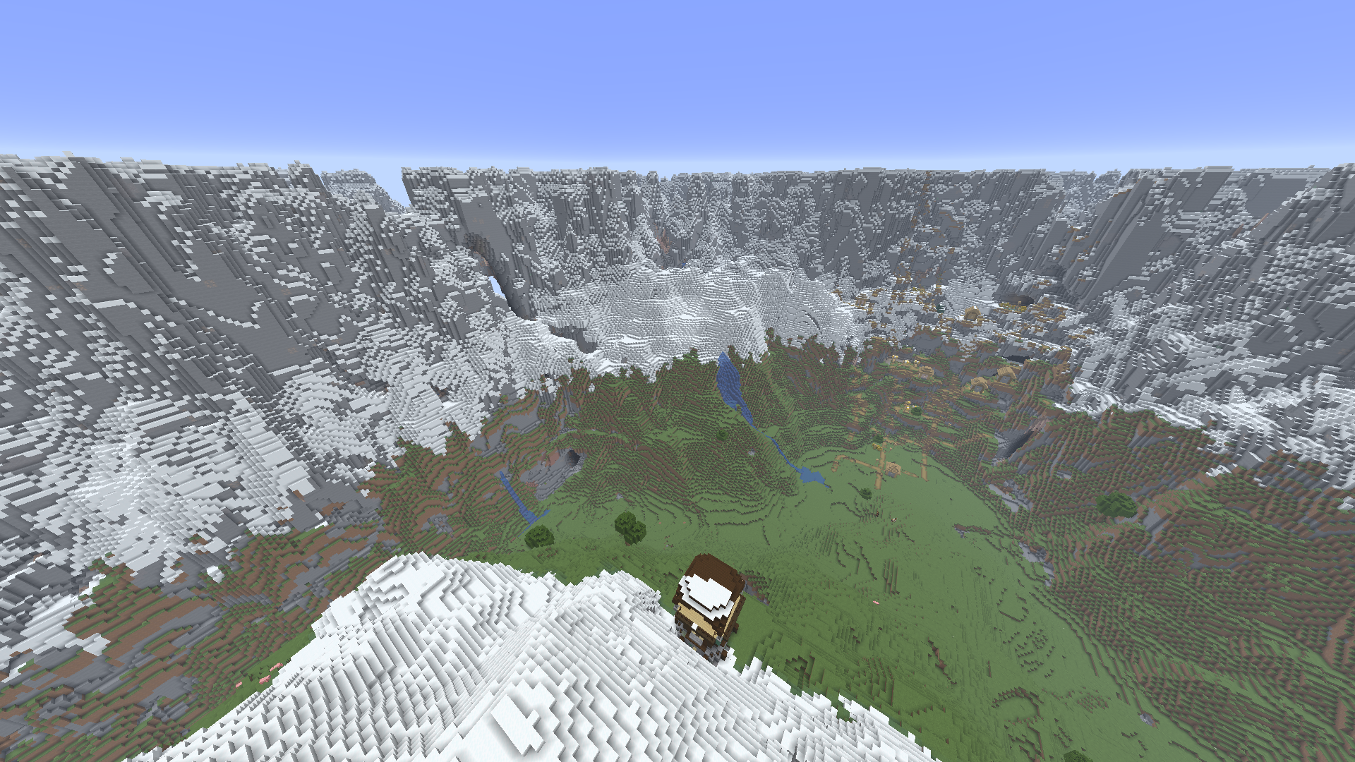 Village and Pillager Outpost Inside a Nearly 2,000-block Y=256 Mountain Range
