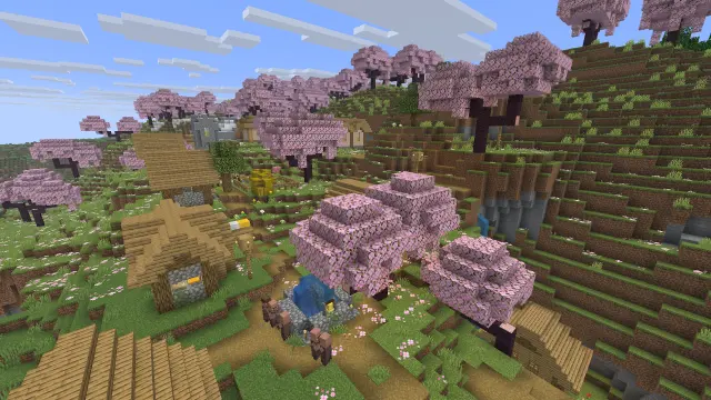 Cherry Grove Village Covered in Pink Petals